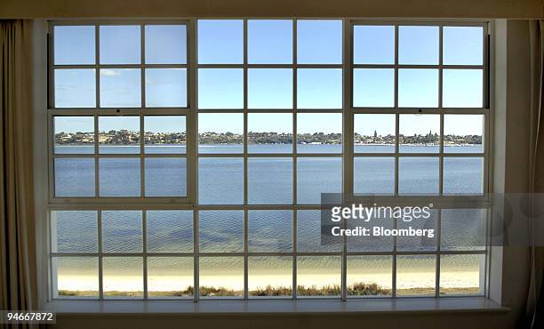 The view towards the Swan River is seen from inside a property for sale for $16million AUS. In the suburb of Dalkieth, in Perth, Western Australia,...