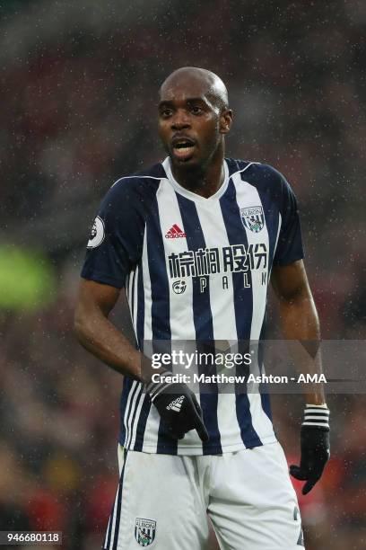 Allan Nyom of West Bromwich Albion during the Premier League match between Manchester United and West Bromwich Albion at Old Trafford on April 15,...