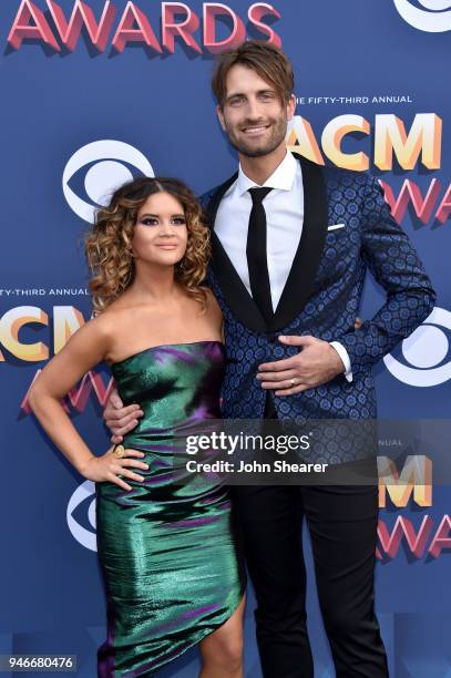 Maren Morris and Ryan Hurd attends the 53rd Academy of Country Music Awards at MGM Grand Garden Arena on April 15, 2018 in Las Vegas, Nevada.