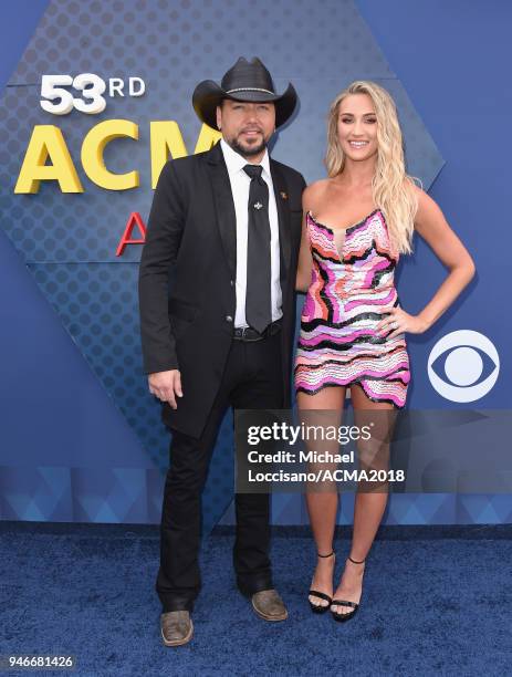 Jason Aldean and Brittany Kerr attends the 53rd Academy of Country Music Awards at MGM Grand Garden Arena on April 15, 2018 in Las Vegas, Nevada.