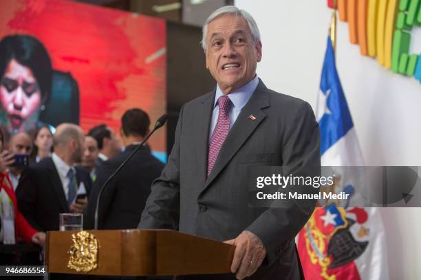 Sebastian Piñera President of Chile speaks during Day 2 of the VIII Summit of The Americas on April 14, 2018 in Lima, Peru.