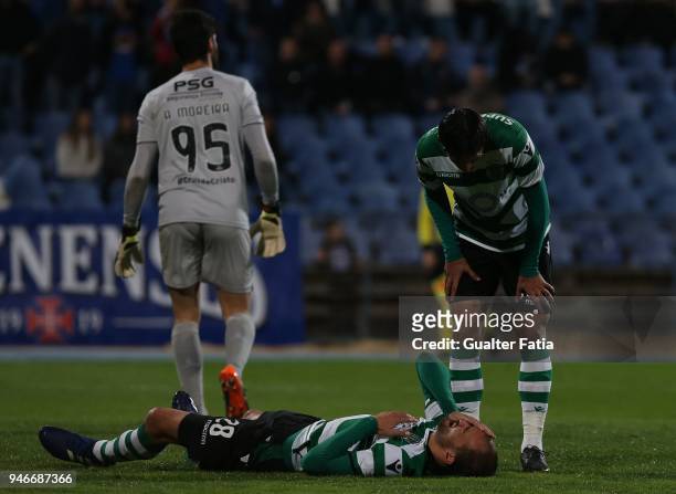 Sporting CP forward Bas Dost from Holland injured during the Primeira Liga match between CF Os Belenenses and Sporting CP at Estadio do Restelo on...