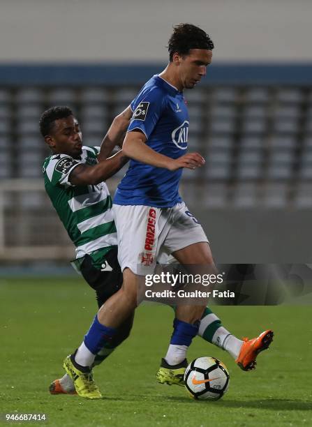 Os Belenenses midfielder Marko Bakic from Montenegro with Sporting CP forward Wendel from Brazil in action during the Primeira Liga match between CF...