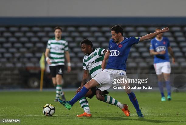 Sporting CP forward Wendel from Brazil with CF Os Belenenses forward Lica from Portugal in action during the Primeira Liga match between CF Os...