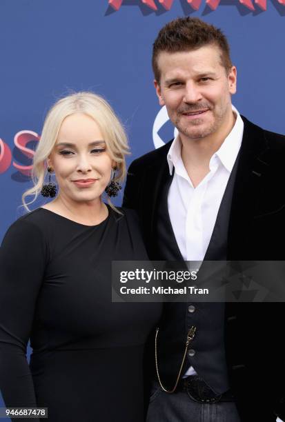 Jaime Bergman and David Boreanaz attend the 53rd Academy of Country Music Awards at MGM Grand Garden Arena on April 15, 2018 in Las Vegas, Nevada.