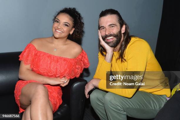 Laurie Hernandez Jonathan Van Ness pose backstage during the 10th Annual Shorty Awards at PlayStation Theater on April 15, 2018 in New York City.