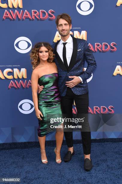 Maren Morris and Ryan Hurd attend the 53rd Academy of Country Music Awards at the MGM Grand Garden Arena on April 15, 2018 in Las Vegas, Nevada.