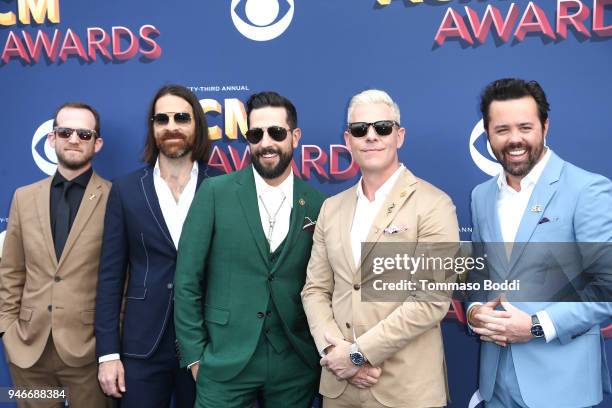 Whit Sellers, Geoff Sprung, Matthew Ramsey, Trevor Rosen and Brad Tursi of musical group Old Dominion attend the 53rd Academy of Country Music Awards...