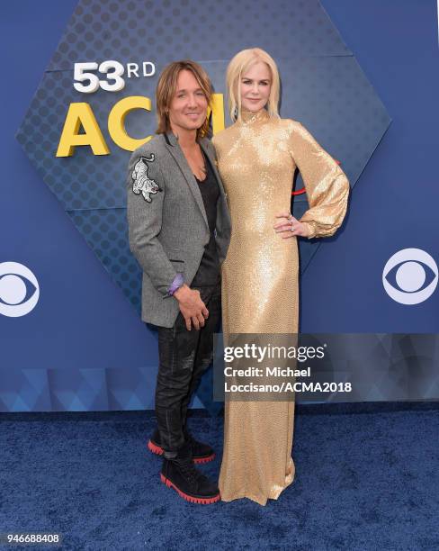 Keith Urban , and Nicole Kidman attend the 53rd Academy of Country Music Awards at MGM Grand Garden Arena on April 15, 2018 in Las Vegas, Nevada.