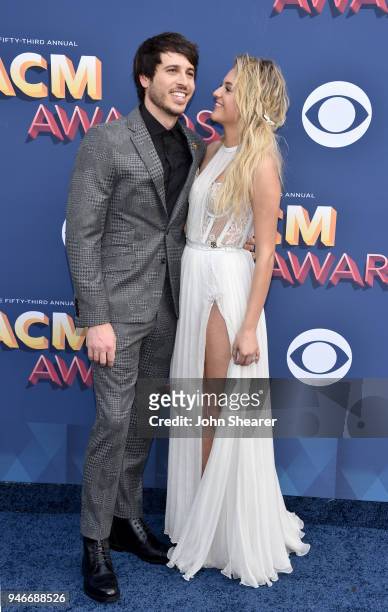 Morgan Evans and Kelsea Ballerini attend the 53rd Academy of Country Music Awards at MGM Grand Garden Arena on April 15, 2018 in Las Vegas, Nevada.