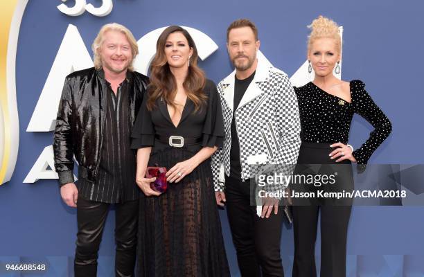 Phillip Sweet, Karen Fairchild, Jimi Westbrook, and Kimberly Schlapman of Little Big Town attend the 53rd Academy of Country Music Awards at MGM...