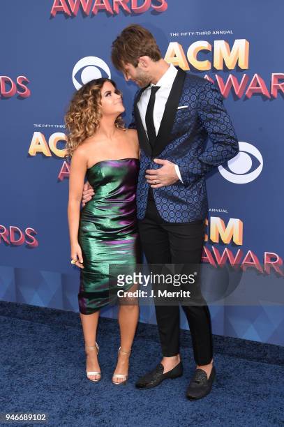 Maren Morris and Ryan Hurd attend the 53rd Academy of Country Music Awards at the MGM Grand Garden Arena on April 15, 2018 in Las Vegas, Nevada.