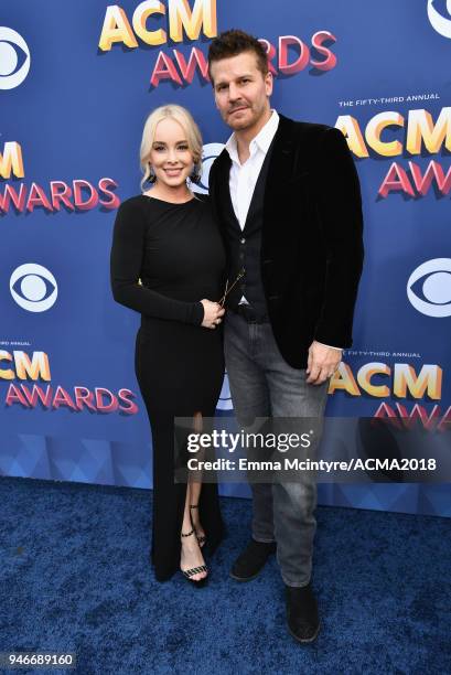 Jaime Bergman and David Boreanaz attend the 53rd Academy of Country Music Awards at MGM Grand Garden Arena on April 15, 2018 in Las Vegas, Nevada.