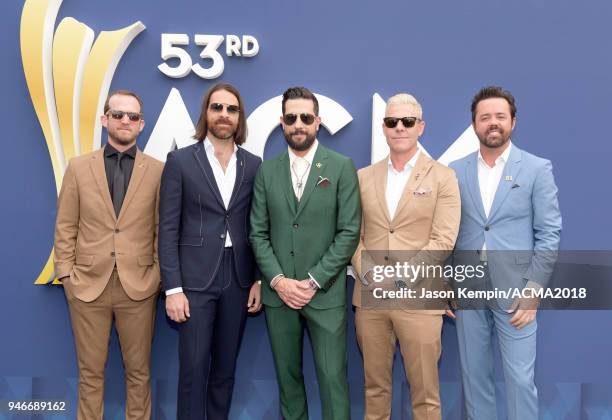 Whit Sellers, Geoff Sprung, Matthew Ramsey, Trevor Rosen, and Brad Tursi of musical group Old Dominion attend the 53rd Academy of Country Music...