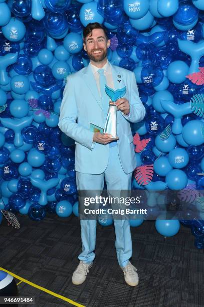 Scott Rogowsky poses with the award for Livestreamer of the Year during the 10th Annual Shorty Awards at PlayStation Theater on April 15, 2018 in New...