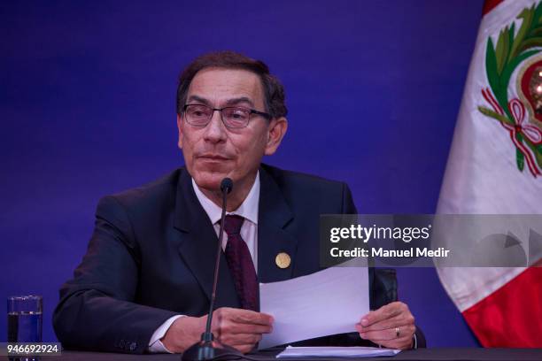 Martín Vizcarra President of Peru attends a press conference during Day 2 of the VIII Summit of The Americas on April 14, 2018 in Lima, Peru.