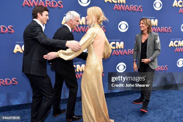 Ashton Kutcher, Sam Elliott, Nicole Kidman and Keith Urban attend the 53rd Academy of Country Music Awards at MGM Grand Garden Arena on April 15,...