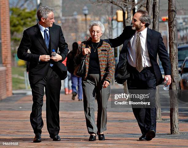Irma McDarby, center, arrives at the Atlantic County Civil Courts building in Atlantic City, New Jersey accompanied by Attorney Robert Gordon, left,...