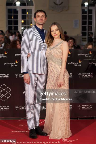 Actor Julian Villagran and actress Ester Exposito attend 'No Dormiras' premiere at the Cervantes Theater on April 15, 2018 in Malaga, Spain.