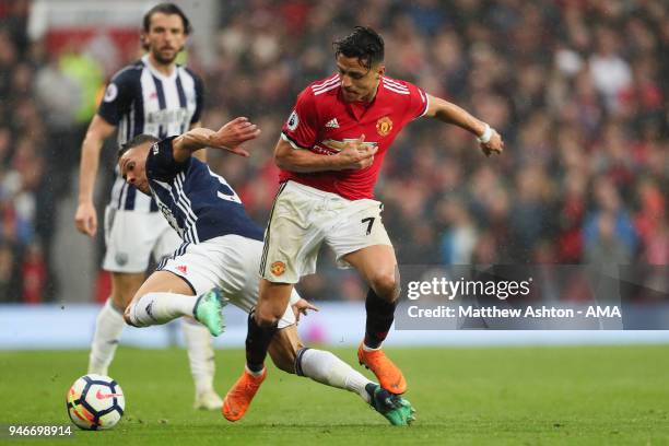 Kieran Gibbs of West Bromwich Albion and Alexis Sanchez of Manchester United during the Premier League match between Manchester United and West...