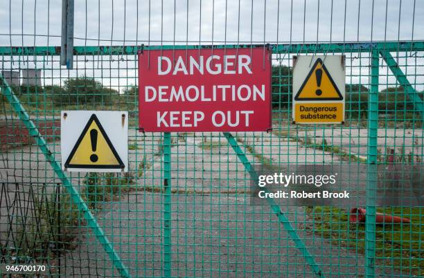 contaminated site of former chemical works - hazardous area sign stock pictures, royalty-free photos & images