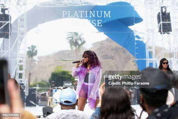 Justine Skye performs at the American Express Platinum House at Parker Palm Springs on April 15, 2018 in Palm Springs, California.