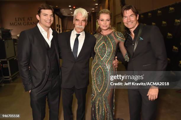 Ashton Kutcher, Sam Elliott, Rebecca Romijn, and Jerry O'Connell attend the 53rd Academy of Country Music Awards at MGM Grand Garden Arena on April...