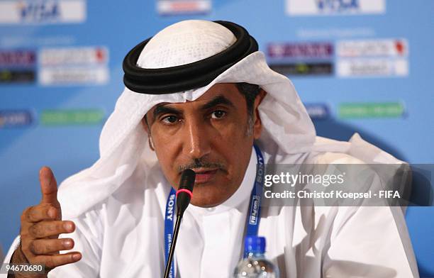 Mohammed Khalfan Al-Rumaithi, president of United Arabic Emirates football association attends a press conference held by the FIFA organising...