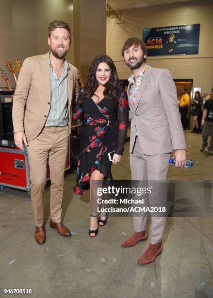 Charles Kelley, Hillary Scott and Dave Haywood of Lady Antebellum attend the 53rd Academy of Country Music Awards at MGM Grand Garden Arena on April...