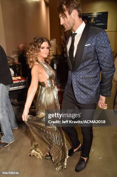 Maren Morris and Ryan Hurd attend the 53rd Academy of Country Music Awards at MGM Grand Garden Arena on April 15, 2018 in Las Vegas, Nevada.