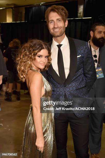 Maren Morris and Ryan Hurd attend the 53rd Academy of Country Music Awards at MGM Grand Garden Arena on April 15, 2018 in Las Vegas, Nevada.