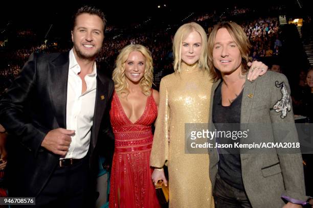 Luke Bryan, Caroline Bryan, Nicole Kidman, and Keith Urban attend the 53rd Academy of Country Music Awards at MGM Grand Garden Arena on April 15,...