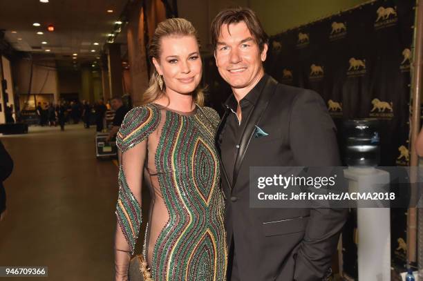 Rebecca Romij and Jerry O'Connell attend the 53rd Academy of Country Music Awards at MGM Grand Garden Arena on April 15, 2018 in Las Vegas, Nevada.