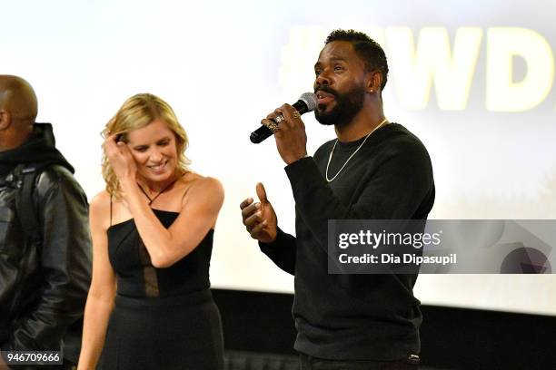 Colman Domingo and Kim Dickens speak at the AMC Survival Sunday The Walking Dead/Fear the Walking Dead at AMC Empire on April 15, 2018 in New York...
