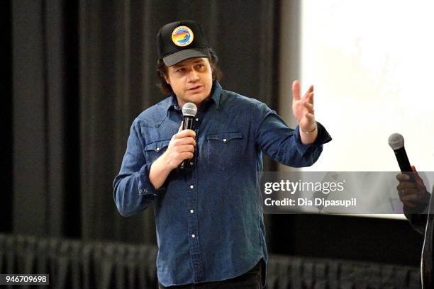 Josh McDermitt speaks at the AMC Survival Sunday The Walking Dead/Fear the Walking Dead at AMC Empire on April 15, 2018 in New York City.