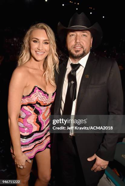 Brittany Kerr and Jason Aldean attend the 53rd Academy of Country Music Awards at MGM Grand Garden Arena on April 15, 2018 in Las Vegas, Nevada.