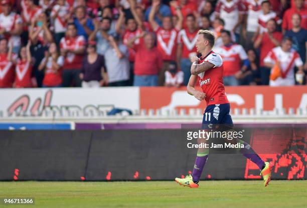 Cristian Menendez celebrates after scoring the first goal of Veracruz during the 15th round match between Veracruz and Leon as part of the Torneo...
