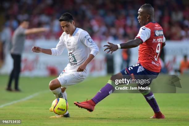 Roberto Diaz of Leon and Miguel Murillo of Veracruz fight for the ball during the 15th round match between Veracruz and Leon as part of the Torneo...