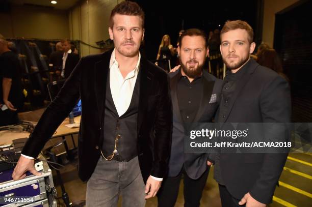 David Boreanaz, AJ Buckley, and Max Thieriot attend the 53rd Academy of Country Music Awards at MGM Grand Garden Arena on April 15, 2018 in Las...