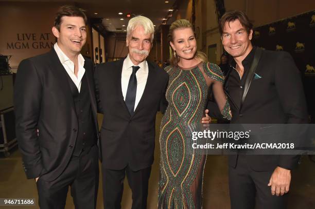 Ashton Kutcher, Sam Elliott, Rebecca Romijn, and Jerry O'Connell attend the 53rd Academy of Country Music Awards at MGM Grand Garden Arena on April...