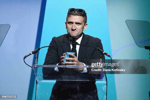 Casey Neistat speaks onstage during the 10th Annual Shorty Awards at PlayStation Theater on April 15, 2018 in New York City.