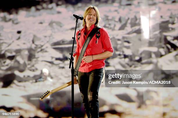 Keith Urban performs onstage at the 53rd Academy of Country Music Awards at MGM Grand Garden Arena on April 15, 2018 in Las Vegas, Nevada.