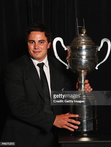 Zac Guildford with the Tom French Memorial Trophy for Maori Player of the Year during the 2009 Steinlager New Zealand Rugby Awards at Sky City...