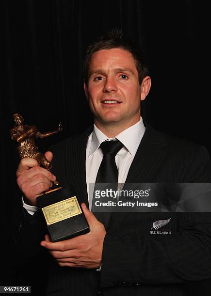 Bryce Lawrence with the trophy for NZRU Referee of the Year during the 2009 Steinlager New Zealand Rugby Awards at Sky City Convention Centre on...