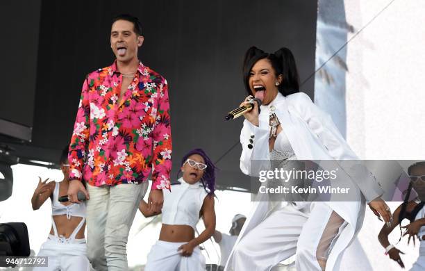 Eazy and Cardi B perform onstage during the 2018 Coachella Valley Music and Arts Festival Weekend 1 at the Empire Polo Field on April 15, 2018 in...