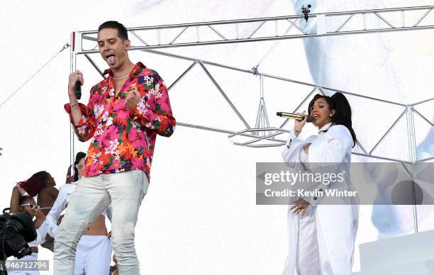 Eazy and Cardi B perform onstage during the 2018 Coachella Valley Music and Arts Festival Weekend 1 at the Empire Polo Field on April 15, 2018 in...