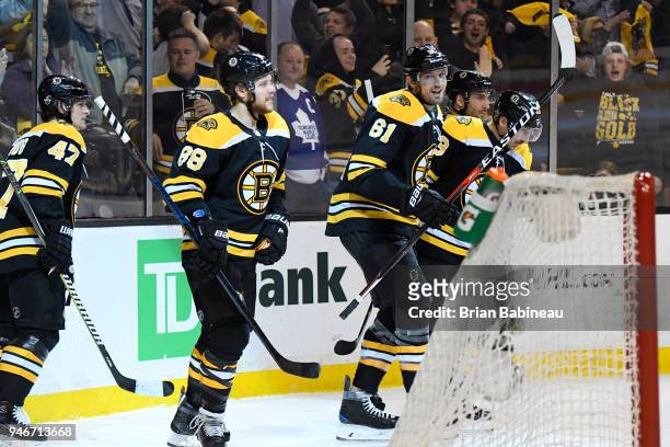 Rick Nash of the Boston Bruins celebrates his goal against the Toronto Maple Leafs during the First Round of the 2018 Stanley Cup Playoffs at the TD...