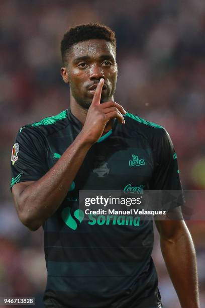 Jorge Tavares of Santos celebrates a scored goal during the 15th round match between Pachuca and Santos Laguna as part of the Torneo Clausura 2018...