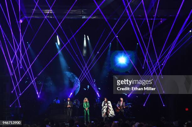 Jimi Westbrook, Kimberly Schlapman, Karen Fairchild, and Philip Sweet of musical group Little Big Town perform onstage during the 53rd Academy of...