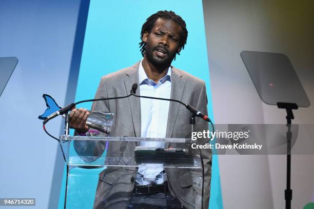 Reggie Harris accepts Activism award onstage in honor of Erica Garner during the 10th Annual Shorty Awards at PlayStation Theater on April 15, 2018...